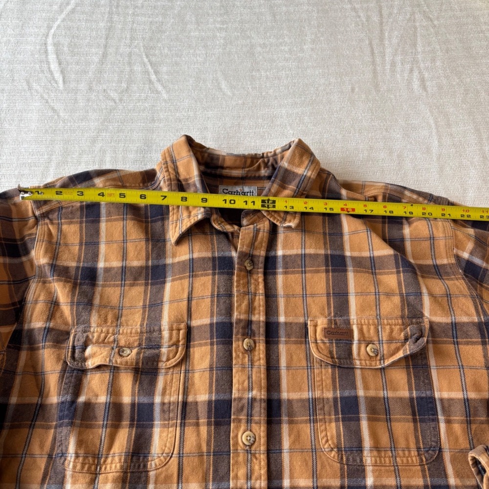 Carhartt Mens 2XL Plaid Flannel Button Down Shirt Brown Blue Cotton S145BRN - Picture 8 of 10